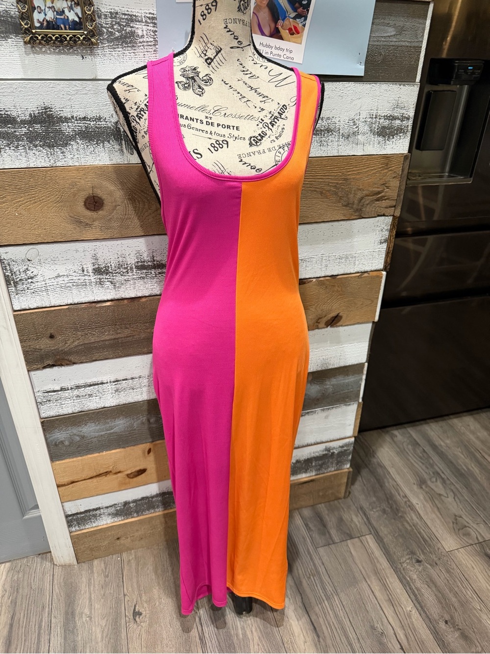 Colorblock Tank Maxi Dress - Pink & Orange